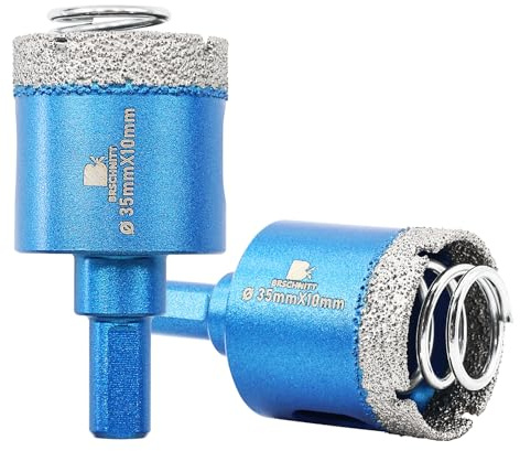 BRSCHNITT Diamant Fliesenbohrer Diamantbohrerr 2pcs35mm - Diamant Bohrkrone mit Feder für Keramik, Granit, Porzellan, Fliesen, Feinsteinzeug, Mauerwerk, Marmor