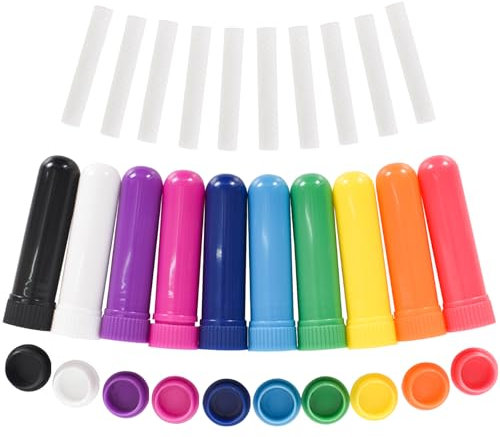 Cleminsta 10 Piezas Tubos de Aceites Esenciales,Aromaterapia Vacía Tubos Inhaladores Nasales con Mecha,Inhalador Recargable para Aromaterapia,10 Colores