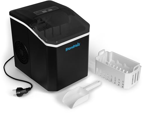 Eiswürfelmaschine Schwarz 12 kg / 24 h – Selbstreinigender Ice Maker mit 2 Größen große Eiswürfel, leise Eismaschine mit Eiswürfelbehälter & Eisschaufel für Haus, Küche, Bar, Camping