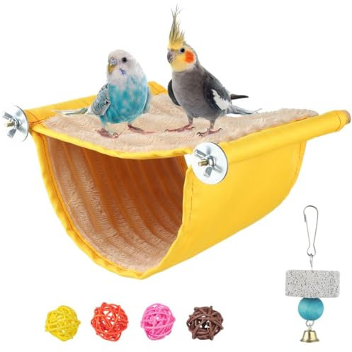 byepica Vogelnesthaus, gemütliches Fleece-Hängemattenbett mit Rattan-Kugeln & Schleifstein, Winterbett Hängematte, Spielzeug, Vogelholzstange für Papageien, Wellensittiche, Sittiche, Nymphensittiche,