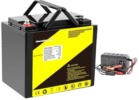 WILLQ Batería LiFePO4 de 12 voltios, batería de Litio de fosfato de Hierro y Litio 12V 50Ah 60Ah 90Ah con BMS 12,8V Recargable para RV Camping Carrito de Golf,with Charger,12V50Ah
