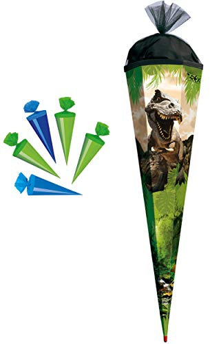 alles-meine.de GmbH Set Schultüte + 5 kleine Zuckertüten - Tyrannsosaurus Rex - Dinosaurier - 22-100 cm - Größe wählbar - rund - mit Tüllabschluß - Zuckertüte - mit/OHN..