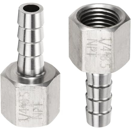 sourcing map 2pcs Stainless Steel Barbed Fitting 1/4 NPT Female to 5/16 Hose ID for Home Brew Pipe Fitting Direct Thread Connector Durable Construction