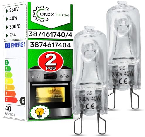 ONIX TECH 2 Pezzi Lampadina Alogena G9 da Forno 40W 230V 300°С con codice Originale 387461740/4 3874617404 808564102/8 8085641028 per AEG per Electrolux - Garanzia di 5 Anni