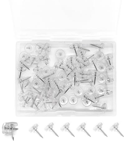 Reißzwecken Transparente Reißnagel mit Plastikbox Pinnadeln Pinnwand Nadeln für Korkplatte, Landkarte, Fotos, Haus, Handwerke,Wandkarten,Bulletin Board (60)