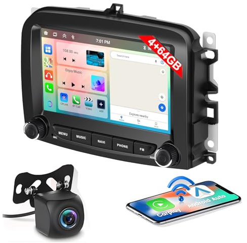 8 Core 4+64GB Android Wireless Carplay Autoradio per Fiat 500L 2013-2019 Android Auto, Schermo Tattile 7 Pollici Bluetooth Stereo Auto Vista Posteriore in Diretta, GPS WiFi EQ FM RDS Radio
