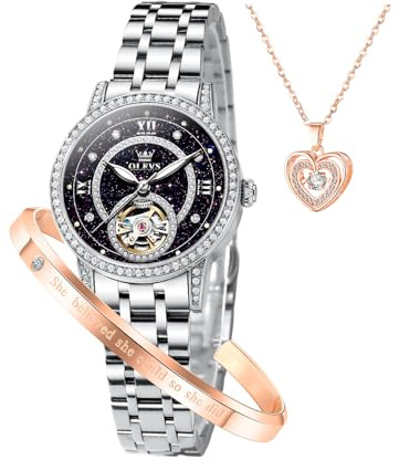 OLEVS Women’s Watch Automatic Diamond Tourbillon Stainless Steel Waterproof Luminous Watches for Ladies