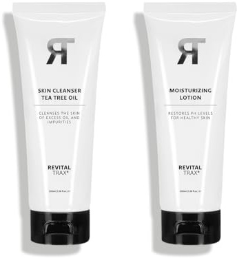 RevitalTrax Gesichtsreiniger + Feuchtigkeitscreme, Skincare Set mit Teebaumöl, Cleanser und Anti-Aging Lotion, Gesichtsreinigung und Feuchtigkeit, 2x100ml