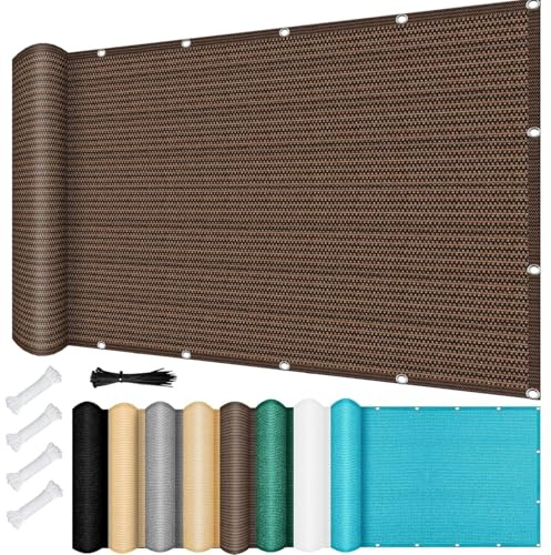Sonnensegel Balkon Sichtschutz mit Ösen 70 x 170 cm Windschutz Atmungsaktiv Schattenspender Beschattungsnetz mit Ösen Befestigungs Kit für Garten Balkon Terrasse Patio, Braun