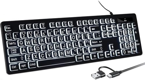 Grand clavier rétroéclairé à DEL pour Mac, clavier d'ordinateur pleine taille avec pavé numérique compatible avec Apple Mac Pro/Mini, MacBook Pro/Air, iMac (noir, L)