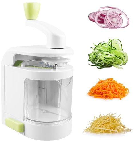 Spiralizzatore di Verdure, 4 In 1 Spaghetti di Zucchine Attrezzo con Contenitore di Raccolta, Taglia Zucchine Spaghetti, Affettatrice a Spirale Manuale senza BPA per Cetrioli Carote Zucchina