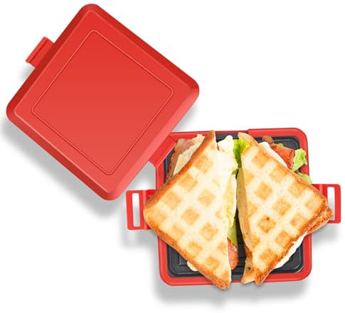 Microwave Maker, Microwave Grill Tray Crisper Grilled Cheese Maker Microwave Toastie Maker Panini Press for Cooking Breakfast Grilled Cheese Snacks (Red)