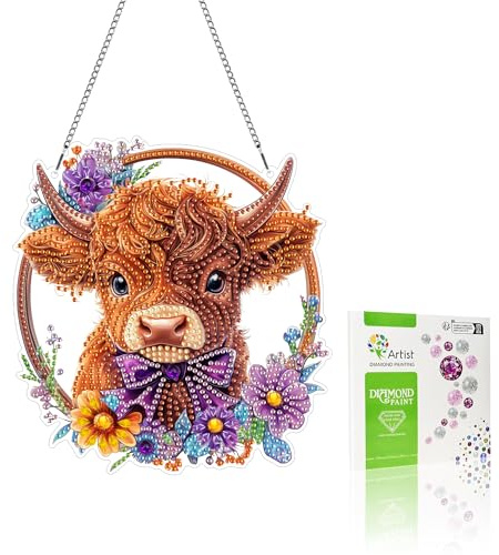 VAIIEYO Diamond Painting Hanging Ornament Cow, Window Hanging Kit with Chain, Special Shaped Crystal Pendant Animal Diamond Art Craft for Gift Home Wall Front Door Garden Decoration