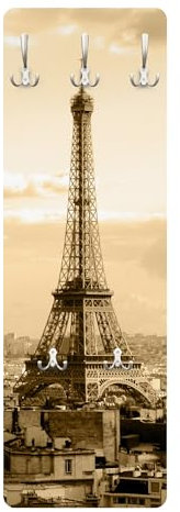 Wandgarderobe inkl. 5 Haken Skyline Stadt platzsparendes Design - Made in Germany - Stadt Modern Flurgarderobe gold schmal Garderobenpaneel 1541