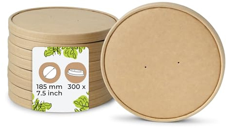 BIOZOYG Pappdeckel Suppenbecher 300 Stück Ø 185 mm Braun - Deckel beschichtet für Suppenterrine Einweg - Kartondeckel Membrandeckel für Suppenschale to go Salatschale Terrine Luftlöcher Takeaway