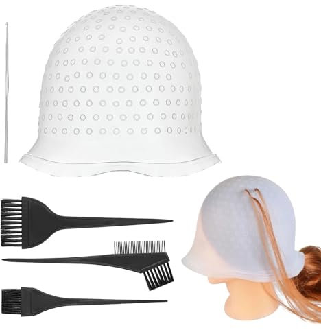 Lot de 7 bonnets en silicone réutilisables avec trous, bonnet pour cheveux, mèches avec pinceaux et aiguilles, pour salon de maison, accessoires de coloration
