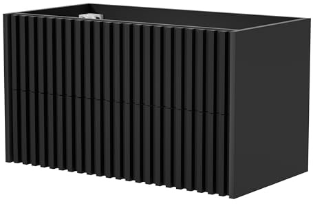 UEV Waschtischunterschrank mit Schubladen Lamellen Badezimmerschrank 90x45x50cm Schwarz