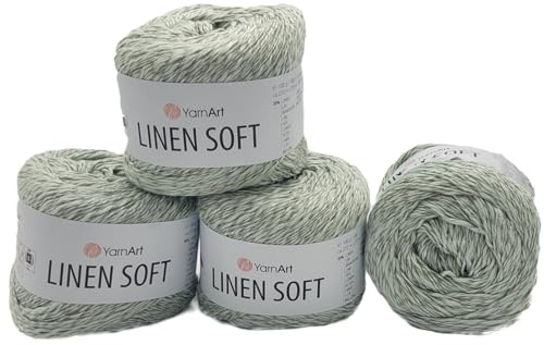 4 x 100g Ilkadim Export Linen Soft Strickwolle mit Leinen, Viskose und Baumwolle. 400 Gramm hochwertiges weiches Garn, Strickgarn (pistazie 7312)