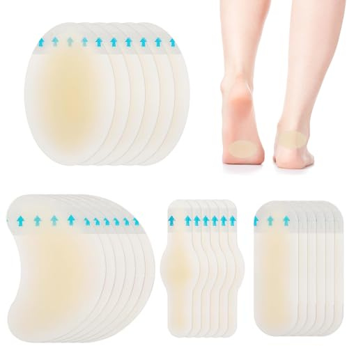 24 Pcs Blister Plasters for Feet, Hydrocolloid Blister Plasters, Anti Blister Stick, Foot Treatment, Waterproof Bandages Blister Cushion Protector Pad for Heel, Toe, Guard Skin, Faster Healing Wound