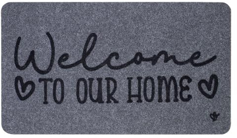 OLIVO.shop | ZEUS Zerbino ingresso interno assorbente, zerbino in moquette agugliata antiscivolo con scritte in rilievo 40x70 cm (WELCOME HOME)