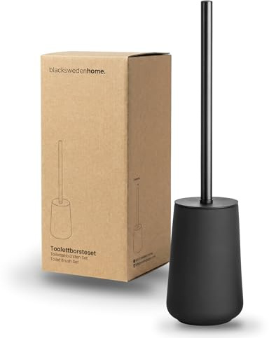 blackswedenhome. Toilettenbürste Schwarz mit Silikonborsten – Klobürste Keramik Halter, WC Bürste Standhalter Nordic Design, Badezimmer Accessoires schwart matt mit Soft Touch