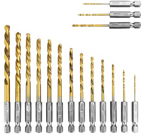 Moyata 16 Stück HSS Spiralbohrer Set, 1/4Sechskantschaft Titan Bohrerset, 1,5-6,5mm Metallbohrer Set, Schnellwechsel Bohrer für Metall Holz und Kunststoff