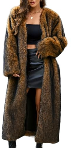 Ansenesna Winterjacke Damen Lang Warm Mit Fell Wintermantel Elegant Felljacke Braun Winter Flauschig Jacke Ohne Kapuze Damen-Jacken Kunstfell Pelz Mantel Frauen Oversize Plüsch Pelzmantel