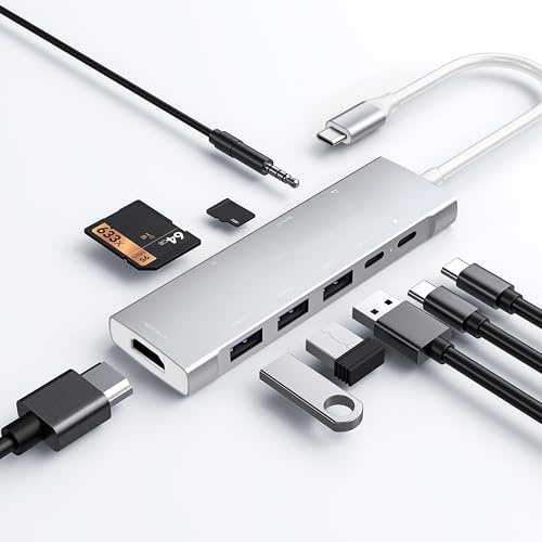 USB C HUB für iPad Pro 9-in-1 Adapter für iPad Pro M4 M2 M1 13 12.9 11 Zoll für iPad Air mit 4K HDMI, USB-C PD Aufladung, SD/Micro SD Kartenleser, USB 3.0, 3.5mm Audio Klinke Daten Zubehör