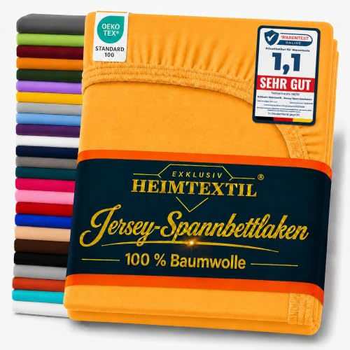 EXKLUSIV HEIMTEXTIL Marke Jersey Spannbettlaken 200 x 200 cm Curry 100% Baumwolle Öko - Tex Zertifiziert Bed-Sheet Bettlaken Spannbetttuch Topper Leinentuch