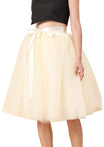 Falda de puerta negra para mujer, falda negra para Halloween, para mujer, largo hasta la rodilla, tutú largo para adultos, en capas, para bailes cortos, fiestas, falda midi, beige, Talla única