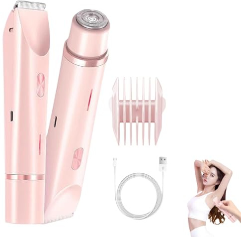 Vendyle 2-in-1 Damen Körperrasierer, IPX7 Wasserdicht Bikini Trimmer für Gesicht, Bikinizone, Achseln, Beine, Arme (Rosa)