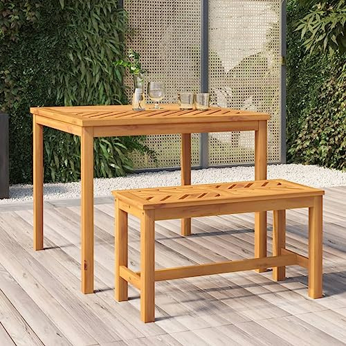 PUGYNBK Solid Acacia Wood Garden Dining Table 35.4x35.4 Inch Brown Rustic Farmhouse Style Outdoor Patio Furniture with Fishbone Pattern