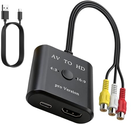 Toolivex Adaptateur RCA vers HDMI 1080P, Adaptateur Audio Vidéo Composite pour PS2/PS3/Xbox/VHS/Blu-Ray lecteurs DVD, Convertisseur AV vers HDMI avec Câble USB et HDMI Inclus pour Téléviseur Moderne