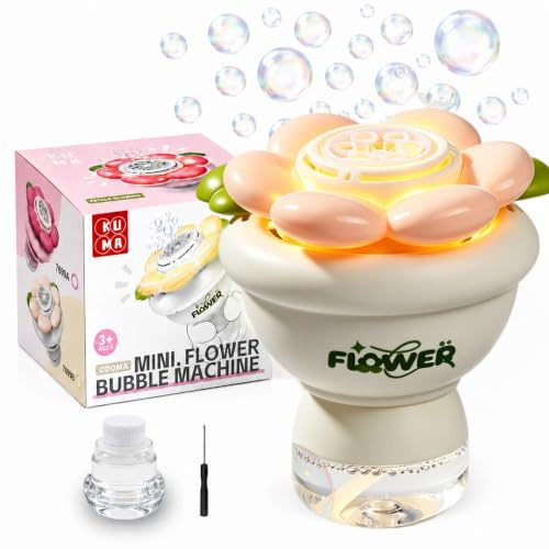 PANACARE Blumen Seifenblasenmaschine Automatische | Seifenblasenmachine Kinder mit LED-Licht/10000+ Seifenblasen/Min/Akku, Geschenk für Geburtstag/Party/Hochzeit, Bubble Machine