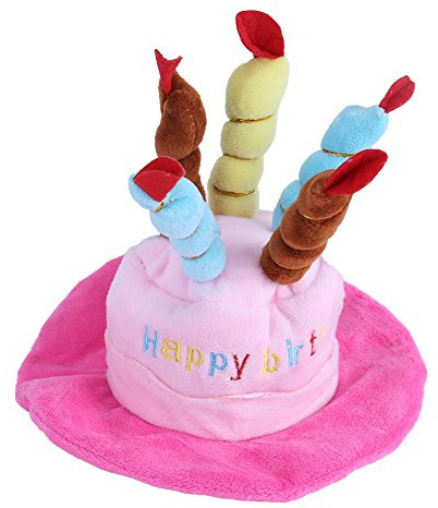 Pet Geburtstagsparty Hut Katze Hund Bunte Kerzen Partyhut mit Kuchen Pet Kostüm Zubehör für Hunde Katzen kleine Tiere(Rose)
