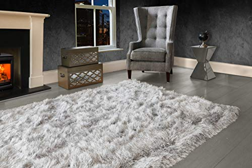 viceroy bedding 9cm Extra Thick Dense Pile SHAGGY RUG with SPARKLE SHINE Strands - For Living Room Area Rugs - Modern Luxurious Super Soft Touch (Silver Grey, 160cm x 230cm (5.5ft x 7.5ft))