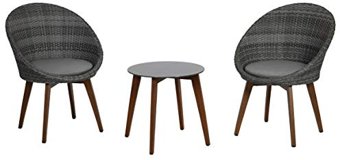 greemotion Balkonmöbel-Set Auckland, Sitzgruppe aus Aluminium, Polyethylengeflecht und Glas, Balkonset mit Tisch, zwei Stühlen und zwei Sitzkissen