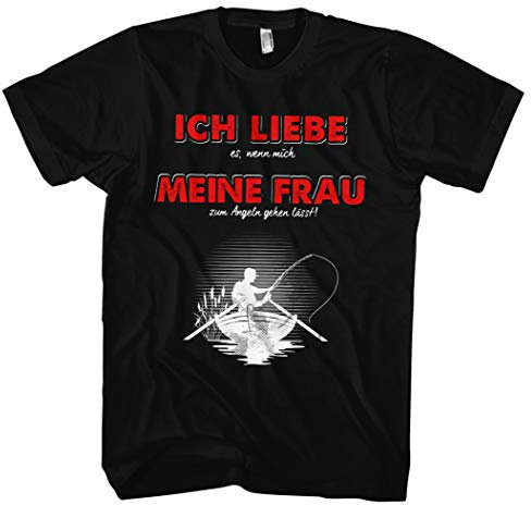Ich Liebe Meine Frau Angeln Männer Herren T-Shirt | Angel Angler Angelbekleidung Fishing Fischen Sport Familie (3XL, Schwarz)