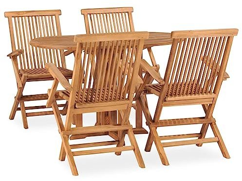 vidaXL Teak Massiv Gartenmöbel 5-TLG. Klappbar Sitzgruppe Gartengarnitur Gartenset Sitzgarnitur Lounge Garten Klapptisch Klappstühle