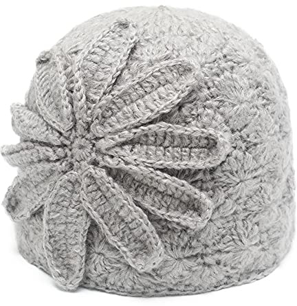 ZLYC Damen Winter Vintage Wolle Strickmützen Beanie Bowler Hut | Gehäkeltes Blumen Leicht und Warm