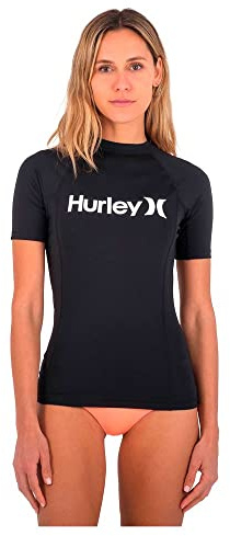 Hurley OAO S/S Rashguard Maglia Rash Guard, Nero, S Donna