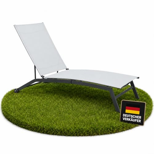 Ondis24 Sonnenliege Miami Gartenliege mit Rollen Relaxliege aus Stahl anthrazit hellgrau für Garten, Balkon, Terrasse