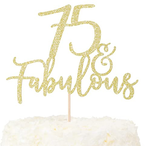 LOVENJOY Decoration Gateau Anniversaire 75 Ans Paillettes Dorées 75& Fabulous Cake Topper Happy 75th Birthday Deco Gateau Pour Décoration 75e Fête D'anniversaire