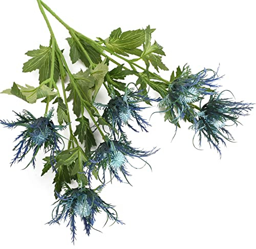 HUIANER 2 Stems Artificial Thistle Spray Eryngium Flowers Artificial Eryngium Sea Holly Flowers for Wedding Bridal Bouquet Wreath Table Centerpiece Outdoor Decor (Blue)