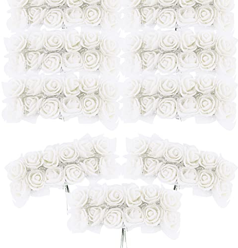 BETESSIN 144 STK. Künstliche Rosen Mini Schaumrosen mit Tüll Weiß Deko Blumen Schaum mit Stiel 2cm Kunstrosen Köpfe DIY Rosenköpfe Künstlich zum Basteln Party Hochzeit Brautstrauß Geschenk B
