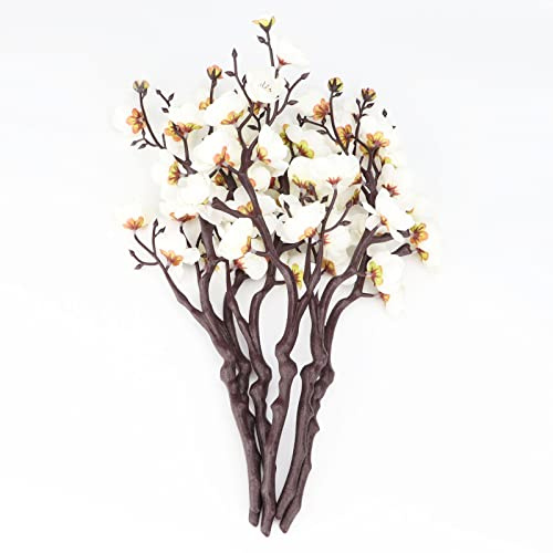 LGEGE Lot de 6 flores artificiales de cerezo blanco en tela para casa, cocina, oficina, hotel, centro de mesa