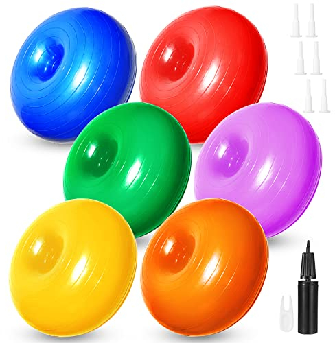 Threan 6 Pcs Flexible Seating for Classroom, Donut Ball with Hand Pump, 6 Colors Inflatable Exercise Ball for Balance Training, Yoga, Kids Seating Exercise, Pilates Workouts
