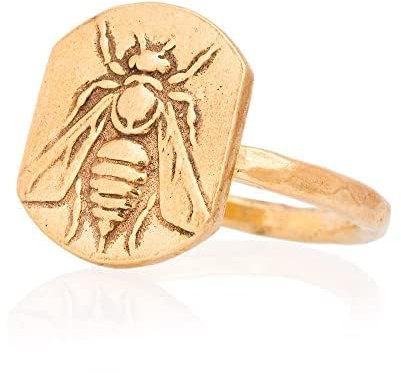 Zeus-Münzring, antiker römischer Münzring, Honigbienen-Siegelring. 24K vergoldeter antiker griechischer Silberring. Münzring aus 925er Sterlingsilber.