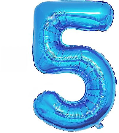 Ponmoo Foil Globo Número 5 Azul 40 (101cm), Inflable Helio o aire, Gigante Numeros 0-9, 10-19, 20-29, 30-100, Grande Globos Decoración para La Boda Aniversario y Cumpleaños Fiestas