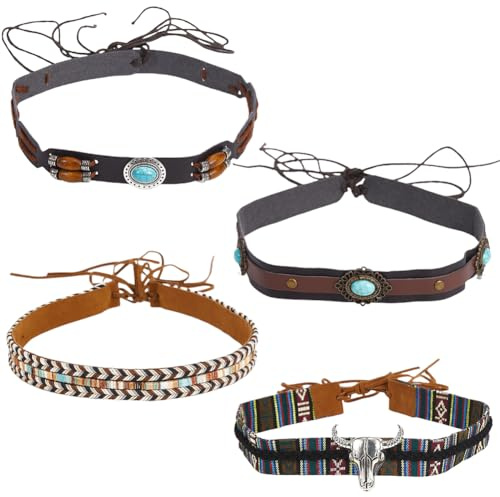 GORGECRAFT 4 Estilos Bandas para Sombrero de Vaquero Turquesa Étnico Sombrero Occidental Cinturones de Cuero Rural Clásico Mexicano Vaquera con Cuentas Ajustable Tradicional Sombreros Reemplazo